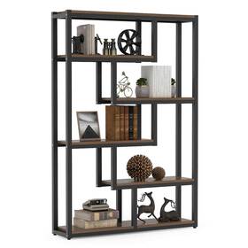 6tiers 1easylife 632138826216 69-inch Tall Bookshelf Bookcase Industrial Wood/ Brown Mid-century Mode