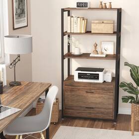 1easylife 632138851874 Brown Industrial Bookshelf With 2 Drawers 5-tier Bookcase Brown&black Vintage I