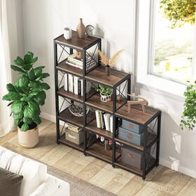 1easylife 632138851997 Ladder Corner Bookcase 12 Shelves Display Shelf Wooden Vintagebrown Vintage