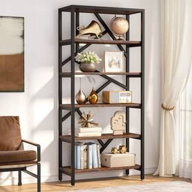 1easylife 648722133790 71 Inch Industrial Bookshelf 6 Shelf Etagere Bookcase Free Rustic Brown Industr