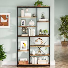 1easylife 648722135992 Industrial 8-tier Large Bookshelf Wood Etagere Bookcase Rustic Brown Industria