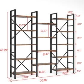 1easylife 648722141740 Industrial Large Triple Wide 5-shelf Etagere Bookcase Brown/black Vi
