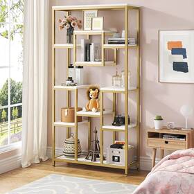 1easylife 648722196498 71 Inch Tall Bookshelf Freestanding Geometric Bookcase