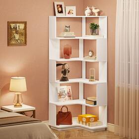 1easylife 648722199376 6-tier Corner Book Shelf 64.9 Inch Tall Freestanding Wood