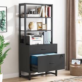 1easylife 648722215212 Brown/ Black Wood Industrail File Cabinet With Lock Mdern