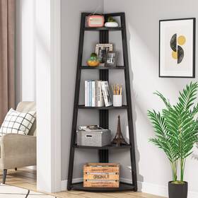 1easylife 648722235678 Brown/ Black Corner Ladder Shelf 5 Tier Bookshelf Bookcase White/ Gold