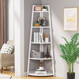 1easylife 648722235685 Brown/ Black Corner Ladder Shelf 5 Tier Bookshelf