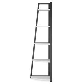 1easylife 648722235708 Brown/ Black Corner Ladder Shelf 5 Tier Bookshelf Bookcase White/ Gold