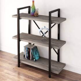 45minst 753318408142 3-tier Vintage Industrial Style Bookcase/metal And Wood Bookshelf Fur