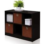99940ex-br Furinno Basic Bookcase Storage With Bins Espresso Brown 696859004452