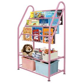 B09jc92tbj Aboxoo Kids 5-tier Pink Metal Bookshelf Freestanding Corner Bookcase 25 Inch