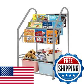 Aboxoo B0cgxhnmjn Metal Kids Bookshelf Grey Toy Chests Organizers Large Freestanding For
