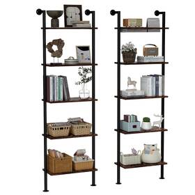 Acovy Acls-pl5tdbrwp2 5-tier Bookshelf - Solid Wood Narrow Ladder Shelf Set Of 2 Wall Mount