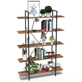 Ahvqevn 713288219137 5-tier Industrial Rustic Bookshelf Open Bookcase Brown 51.9 15.3 7.2