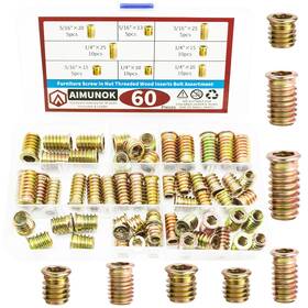 Szj-nwy-60 Aimunok 60-piece Threaded Inserts For Wood - 1/4 Inch And 5/16 Hex Drive Screw Z