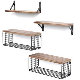 Aiyome Qj01 Wall Floating Shelves Mounted Shelf Set Of 4 With Metal Baskets Rusti