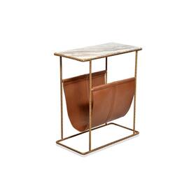 Amrah Home 793588384975 Vintage Accent Table With Magazine Rack Aged Brass Brown Modern And Contemporary