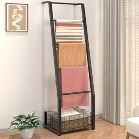 B0fl6trdth Ansionsol 6.3ft Blanket Ladder Storage Basket 5 Tier Decorative Shelf