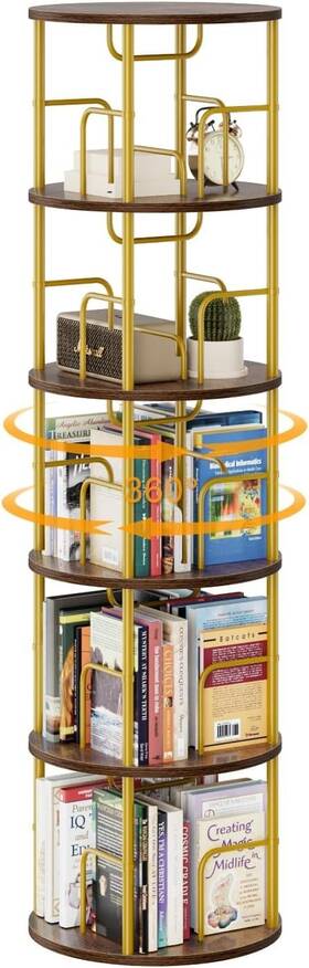 46515313 Appolyn 5 Tier Rotating Bookshelf 360 Display Spinning Revolving Bookcase