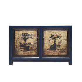 Artissance 680599323072 Painted Storage Buffet With Floral Doors 48 Inch Long Blue Classic