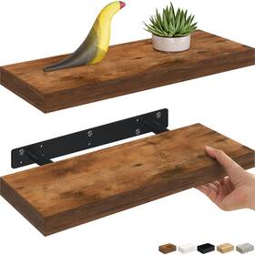 Ballucci Hafs01rb-2 Floating Shelves 16 Inch Wood Wall Shelf Set Of 2 With Invisible Brack