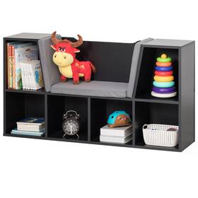 Basicwise 651355033481 Modern Bookshelf With Storage Space And Gray Cushioned Black