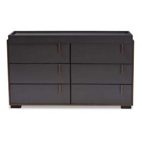 152-9532-hd Baxton Studio Dresser 27.8 In. Particle Board In Gray And Walnut 6-drawer
