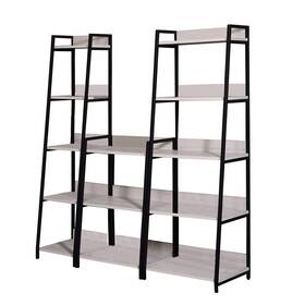 Benjara 192551411937 Wooden Bookshelf With 5 Open Compartments Washed White And Modern Conte