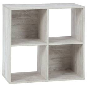 Benjara 192551533868 4 Cube Wooden Organizer With Grain Details Washed White Modern And Contempo