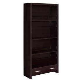 Benjara 192551554467 Wooden Bookcase With 3 Shelves And 1 Drawer Dark Brown Modern Contempor