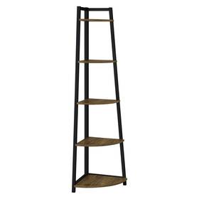 Benjara 192551554528 5 Tier Wooden Corner Bookcase With Metal Frame Brown And Modern Contemp