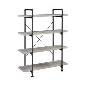 Benjara 192551590915 56 Inch 4 Tier Metal And Wooden Bookcase Black Gray Modern Contempo