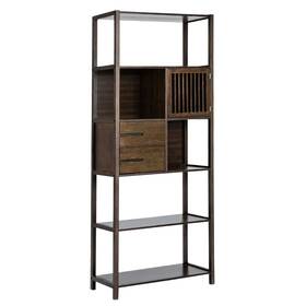 Benjara 192551827820 Axa 68 Inch Bamboo Shelf Bookcase With Cabinet Right Brown Modern And Contemporar