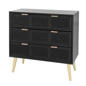 Benjara 192551881754 31 Inch Dresser Chest Cabinet 3 Drawers Woven Rattan