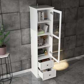 Benton Technology 768692162108 Tall Display Cabinet With Tempered Glass Door Storage - White 23.6 Inch L X 15.7 W
