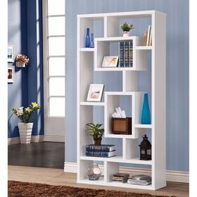 Benzara 192551024694 Fantastic Geometric Cubed Rectangular Bookcase White Modern And Contemporar