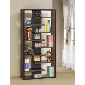 Benzara 192551024786 Expressive Wooden Bookcase With Center Back Panel Brown Modern And Contempo