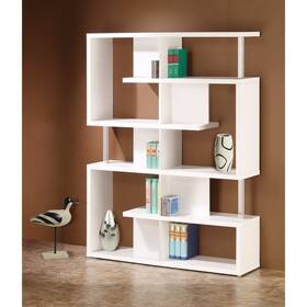 Benzara 192551024908 Splendid White Bookcase With Chrome Support Beams Modern And Contemporary