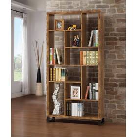 Benzara 192551054004 Metal And Wood Modern Style Bookcase With Multiple Shelves Brown Conte