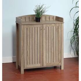 Benzara 842822180665 Slatted Pattern Shoe Cabinet With Molded Top Brown Modern And Contemporary