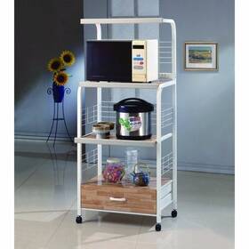 Benzara 842822186636 Commodious Kitchen Shelf On Casters White Modern And Contemporary