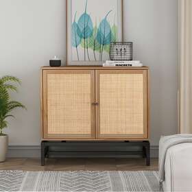 Bestcosty 921047458060 Natural Rattan Storage Cabinet With Adjustable Shelves