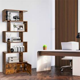 Bestcosty 921047486889 6-tier S-shaped Freestanding Bookshelf With Cabinet And Doors