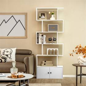 Bestcosty 921047486896 6-tier S-shaped Freestanding Bookshelf With Cabinet And