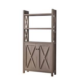 Bestcosty 989683139118 Dark Taupe/black Bookcase With Two Top Shelves Door