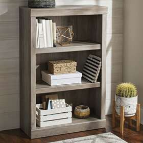 423732 Better Homes & Gardens Glendale 3 Shelf Bookcase Rustic Gray Finish And