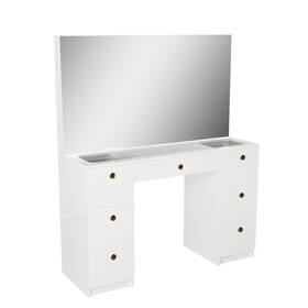 1632-23-6202-07 Boahaus Venus Modern Vanity With Wide Hollywood Mirror And 7 Drawers Knobs Sma