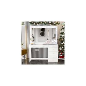 Boahaus 850032381239 Serena Modern Makeup Vanity With Lights 7 Drawers Mirror Glass