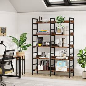 Bookshelf 648722165074 Double Wide 5-tier Industrial Etagere Bookcase Rustic Brown With Blac