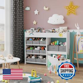 Botlog B0cvvtl1t1 Kids Bookshelf Fabric Bins And Movable Toy Chest Storage Organizer